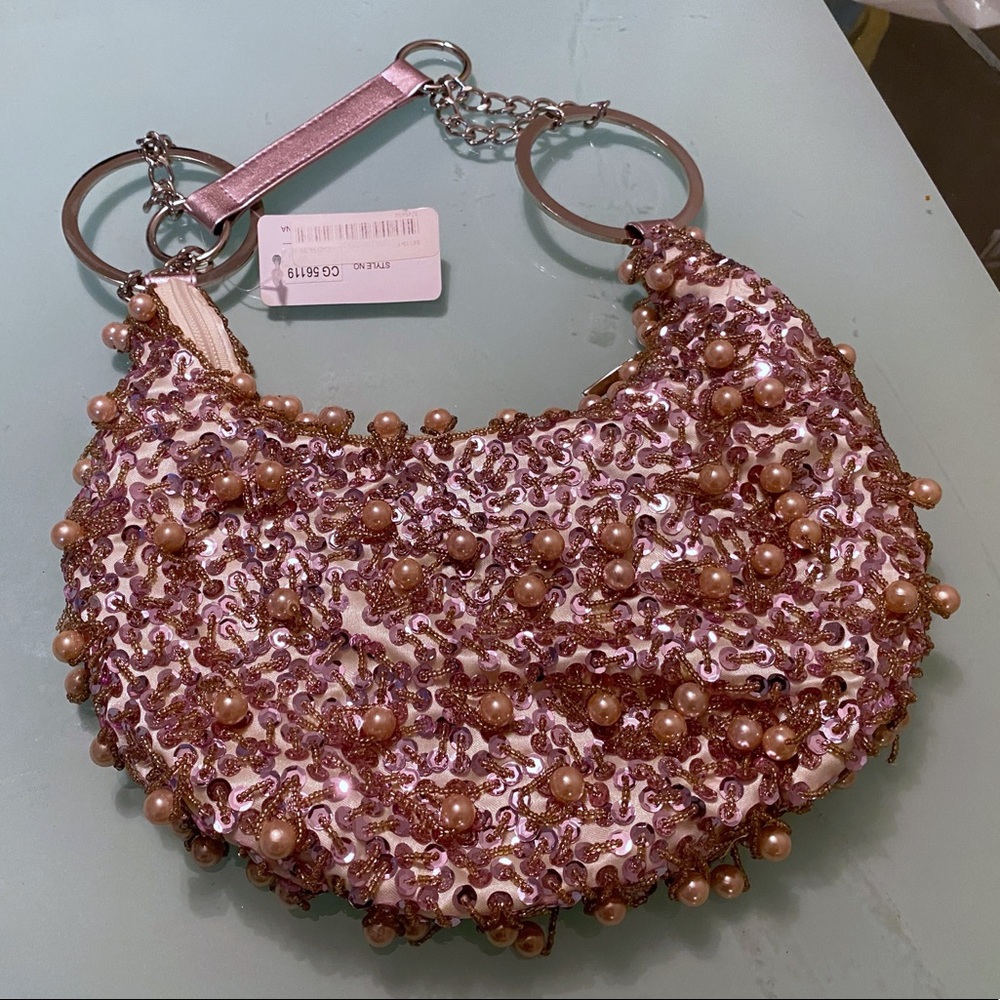 Pink sequinned beaded purse